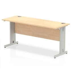 Image of Impulse 1600 x 600mm Straight Office Desk Maple Top Silver Cable Managed Leg
