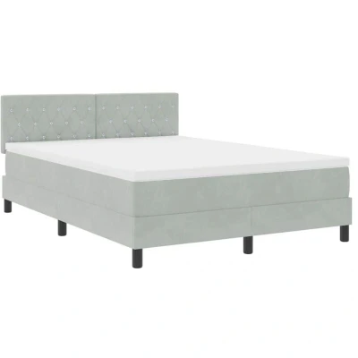 Image of vidaXL Box Spring Bed with Mattress Light Grey 140x200 cm Velvet