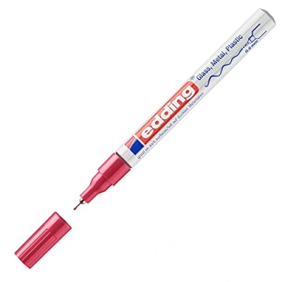 Image of edding 780 gloss paint marker red 10 markers extra fine round tip 0.8 mm pen for glass, pebbles, wood, plastic, paper waterproof, high coverage