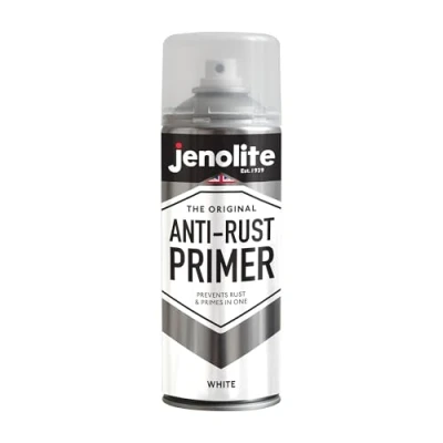 Image of JENOLITE Anti Rust Primer Spray Paint WHITE 400ml High Performance Metal &amp; Corrosion Protection For Cars, Radiators, Garden Furniture More