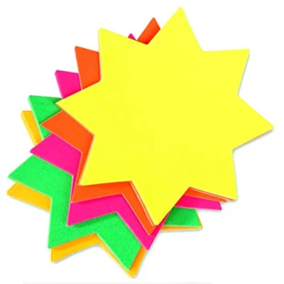 Image of 40x Medium Neon Flash Stars Round Fluorescent Cards For Revision/Market Stalls