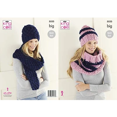 Image of King Cole 5533 Knitting Pattern Womens Hats Cowl and Scarf in Big Value