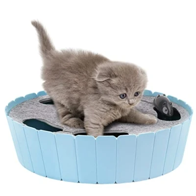 Image of Pawaboo Interactive Cat Toy with Running Mouse, Electronic Motion Automatic Teaser for Indoor Cats, Pop and Play Hide Seek Hunting Mouse Pet Kitten Fun Exercise, Blue