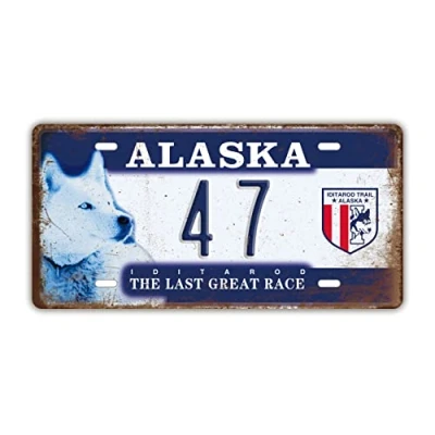 Image of Panguru Replica Vintage Style License Plate, Embossed Novelty Metal Number Tags, Prop Vanity Car Registration Plates, 12x6 Inch (Alaska)
