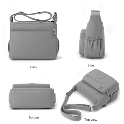 Image of Shilanmei Womens Shoulder Bag with Multi Pocket Nylon Crossbody Waterproof Tote Handbag for Casual, Lightweight Travel Purse Messenger Sport Hiking Daily Use (Gray)