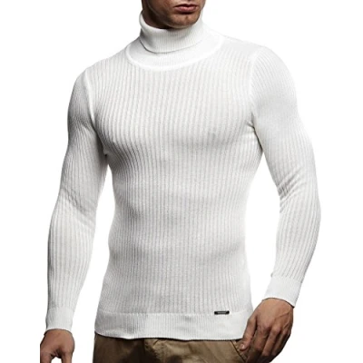 Image of Leif Nelson Men&#039;s Pullover Knit Sweater fine Turtleneck LN 1670 Ecru X Large