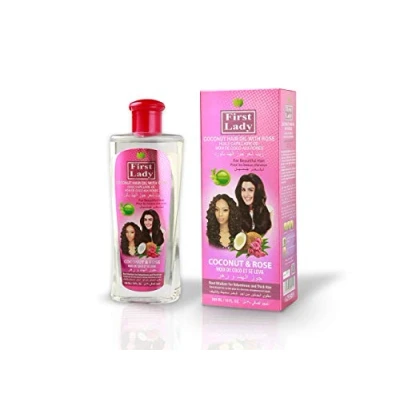Image of First Lady Herbal (Ayurvedic) COCONUT WITH ROSE Hair Oil 300ml For Beautiful Root Vitalizer Afro Asian European Types