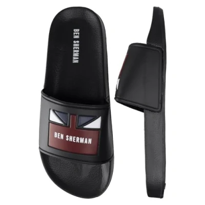Image of Ben Sherman Union Slip On Black Synthetic Mens Sliders BS21112_Black_RED