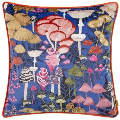 Image of furn. Amanita Velvet Piped Feather Filled Cushion Blue Size 43 cm x