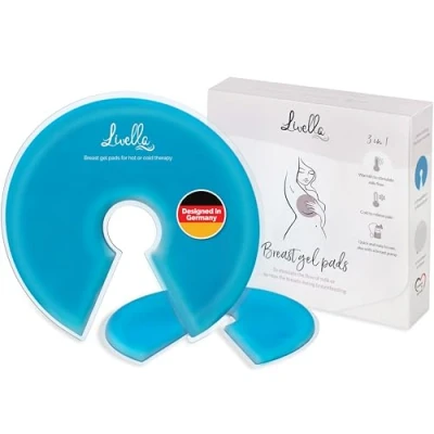 Image of Livella Breast Gel Pads 3 in 1 Hot &amp; Cold Compresses for Use During Breastfeeding Compatible with Pump Soothes Breasts Stimulates Milk Flow 2 Thermal Fleece Covers