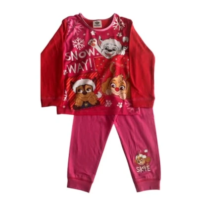 Image of Paw Patrol Girls Christmas Festive Pyjamas Nightwear Pyjama Set Red (UK, Age, 3 Years, 4 Regular, Red)