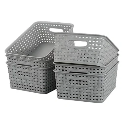 Image of Kiddream Set of 6 Weave Basket Small, Rattan Plastic Cupboard Storage Boxes (Grey)