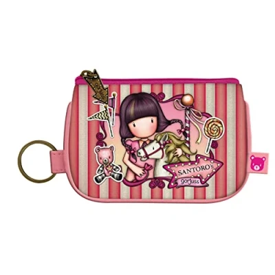 Image of SANTORO Keyring Zip Purse Pink, Gorjuss Fairground Carousel, Polyester, Unisex Adults
