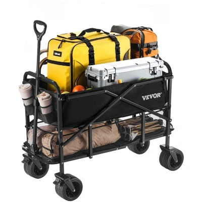 Image of VEVOR Double Decker Wagon Collapsible, 300L Heavy Duty Folding Cart, Extended Long Garden Cart with All Terrain Wheels, Support Up to 450lbs, Outdoor Utility for Camping, Sports, Shopping