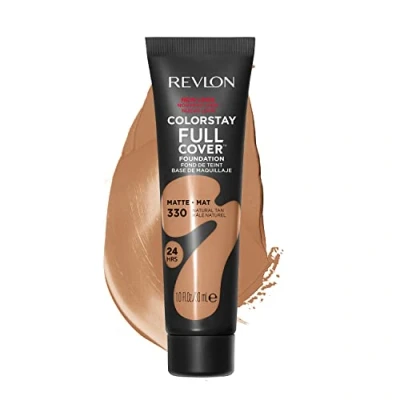 Image of Revlon ColorStay Full Cover Longwear Matte Foundation, Heat &amp; Sweat Resistant Lightweight Face Makeup, Natural Tan (330), 30ml