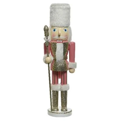 Image of TRADITIONAL Wooden CHRISTMAS NUTCRACKER SOLDIER Decorations Rose Pink/ White / Champagne Gold 25cm KING, or PAIR (SOLDIER)