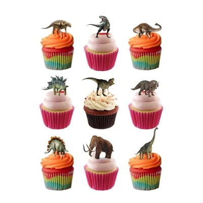 Image of 25 Stand Up Dinosaur Jurassic Edible Wafer Paper Cake Toppers Decorations
