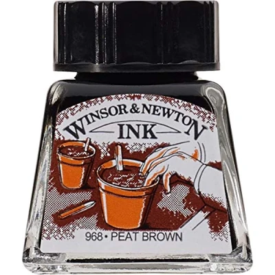 Image of Winsor &amp; Newton 14ml Drawing Ink Bottle Peat Brown