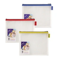 Image of Snopake Mesh Zippa Bag EVA A5 300 Micron Assorted Colours (Pack 3)