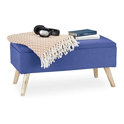 Image of Relaxdays Hallway Storage Bench, Blue, 39.5 x 79.5 cm