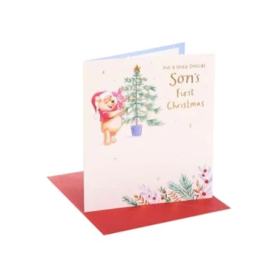 Image of UK Greetings Disney Winnie the Pooh Son&#039;s First Christmas Card &amp; Piglet Design