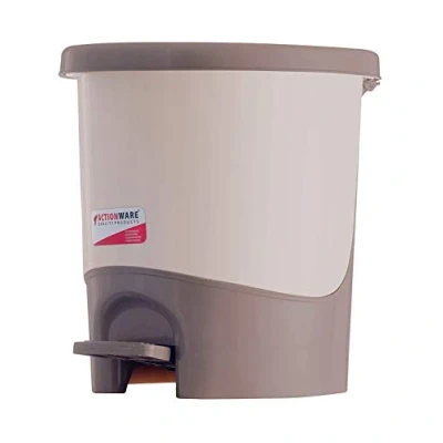 Image of ACTIONWARE Plastic Pedal Bin 5L Waste Rubbish Small Paper Bucket Basket Insert Round Garbage Trash Can Kitchen Household Bathroom Bedroom Office Dustbin 5 Litre (Taupe)