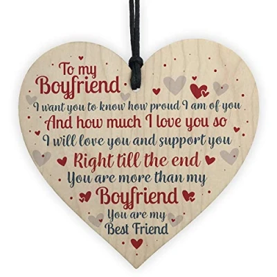 Image of RED OCEAN Boyfriend Anniversary Birthday Christmas Card Gift Wooden Heart Keepsake