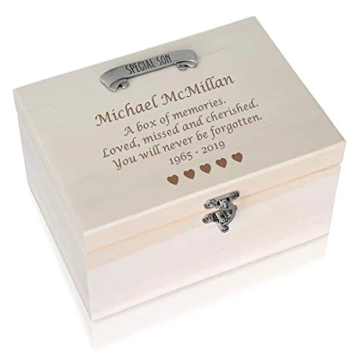 Image of De Walden Son Bereavement Condolence Personalised Pine Keepsake Memory Box