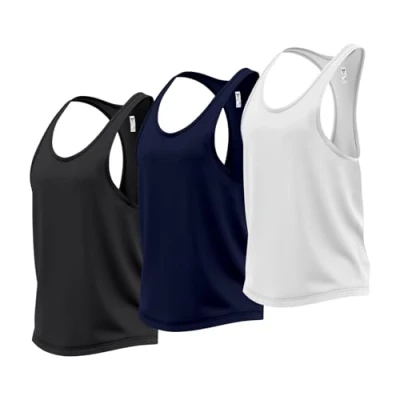 Image of Pack of 3 Sleeveless Tank Top Running Muscle for Men Quick Dry Workout Gym Shirts Training Bodybuilding Vests