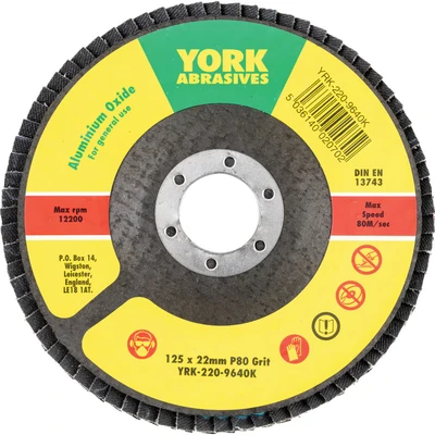 Image of 5x York 125 X 22MM Conical Flap Discs, Aluminium Oxide Fibre Backed P80