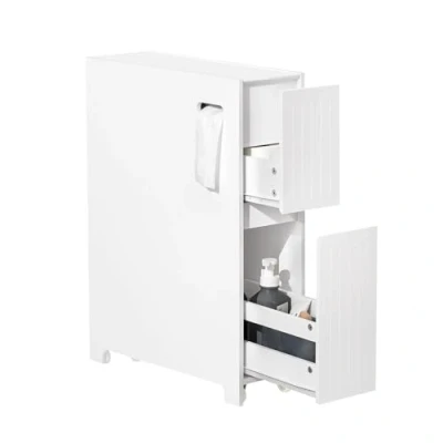 Image of SoBuy BZR111 W, Narrow Bathroom Cabinet Storage Toilet Paper Roll Holder on Wheels