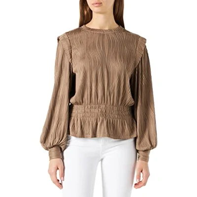 Image of PIECES Women&#039;s Pcanela Ls Smock Top Blouse, Fossil, XS