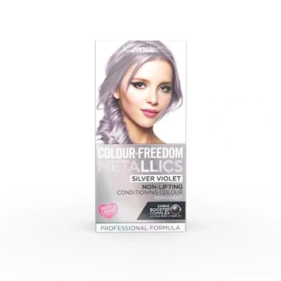 Image of Colour Freedom Metallic Permanent Silver Violet Conditioning Hair Dye. Infused with Shea Butter and Argan Oil for Ultra Glossy Conditioned Hair. 100% grey coverage. By Knight &amp; Wilson.