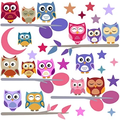 Image of PREMYO Owls Wall Stickers Kids Nursery Decor Easy to Apply Decals for Bedrooms Girls Boys