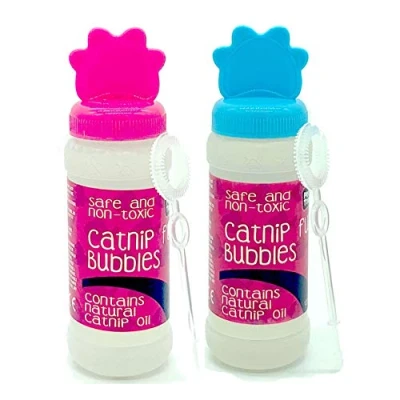 Image of Pet Touch 2 X 120 ml CATNIP Fun Bubbles for Cats and Kittens that contains NATURAL OIL Interactive Play (Blue &amp; Pink (240ml))