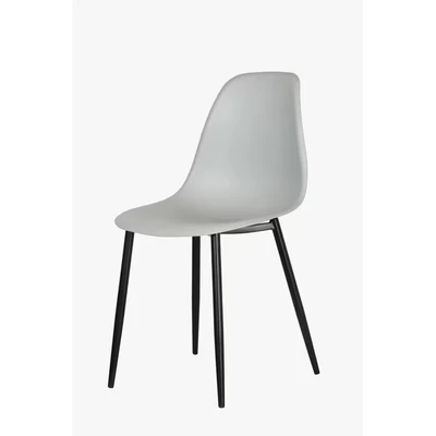 Image of Contemporary Curve Chair, Light Grey Plastic Seat with Black Metal Legs (Pair)