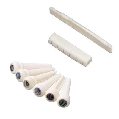 Image of Acoustic Guitar Bridge Pins String End Bone Nut Saddle Abalone Replacements Set (Saddle and Set)