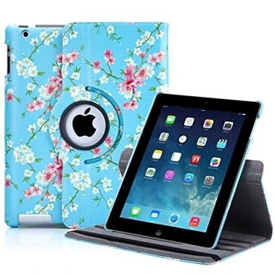 Image of 32nd Floral Series Design PU Leather Book Folio Case Cover for Apple iPad 2, 3 &amp; 4, Designer Flower Pattern Flip With Built In Stand Spring Blue