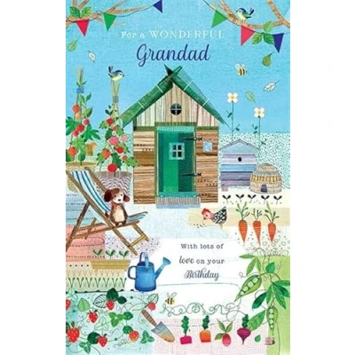 Image of Paper Rose Wonderful Grandad Birthday Card Garden Shed and Pets with Foil Details Eco Friendly Recyclable