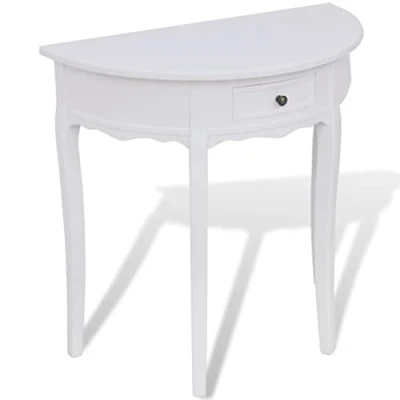 Image of vidaXL Console Table with Drawer Half round White