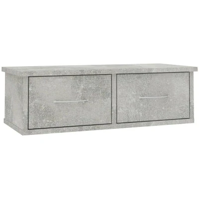 Image of vidaXL Wall Mounted Drawer Shelf in Concrete Grey Versatile Storage Solution with 2 Drawers Made of Engineered Wood for Hallways, Bedrooms, or Living Rooms, 60x26 cm