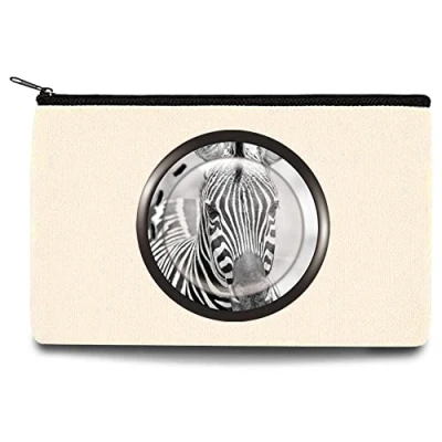 Image of Window Printed Zip Canvas Pouch Makeup Bag Make Up Bag, Cosmetic Travel Bag,Toiletry Bag,Organizer Bags,Toiletry Bags, Bride Bridesmaid Bag,Pencil Bag,Wash Bag,Coin Purse (Zebra in Window)