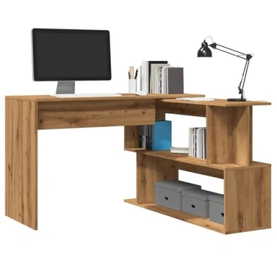 Image of vidaXL Corner Desk Modern Rotatable L Shaped Workstation/Study Table/Computer Artisan Oak Finish/Engineered Wood 200.5x50x76 cm