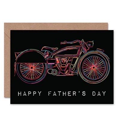 Image of Wee Blue Coo Colourful Illustration Motorcycle Fathers Day Blank Greetings Card
