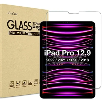 Image of ProCase for iPad Pro 12.9 2022 2021 2020 2018 Screen Protector, Tempered Glass Film Guard 12.9&quot; 6th 5th 4th 3rd Generation Clear