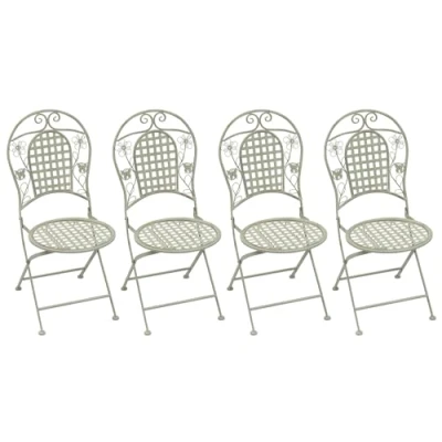 Image of Maribelle White Round Metal Floral Designed Folding Outdoor Garden Patio Chairs X 4