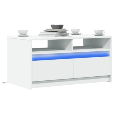 Image of vidaXL Coffee Table with RGB LED Lights White Engineered Wood, Modern Rectangular Design Living Room, Lounge Area