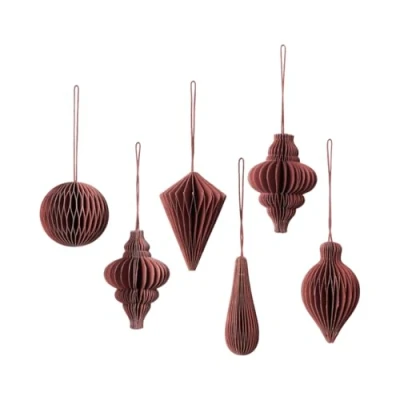Image of Broste Decorative Christmas Mix Paper Pendants Set of 6 Ready Folded in Box Size 5 x 7 cm Colour Pompeian Red