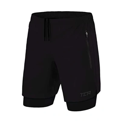 Image of TCA Ultra 2 in 1 Compression Shorts Men Running Gym for with Zipped Pockets Anthracite (2X Zip Pockets), M