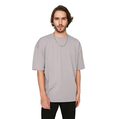 Image of Trendyol Man Basics Oversize Basic Crew Neck Knit T Shirt Grau